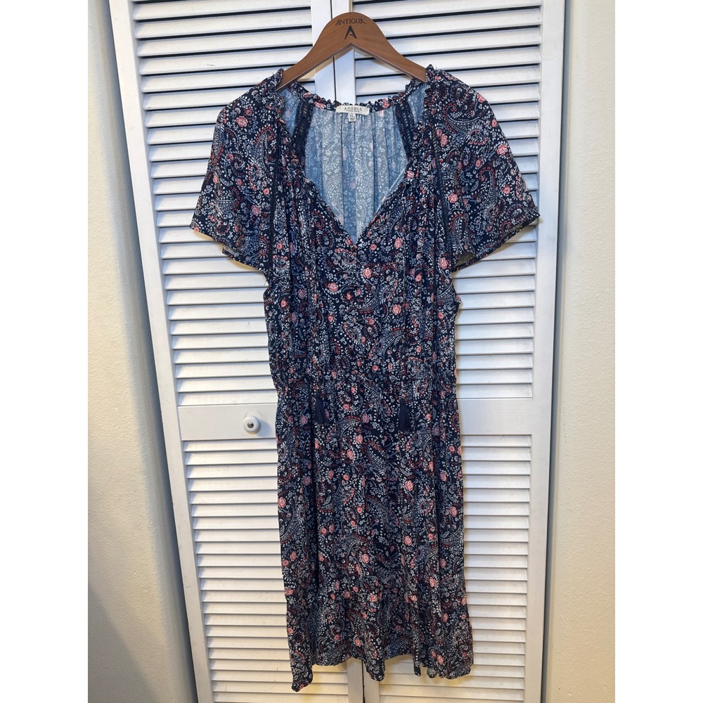 Angels Forever Young Womens XL Navy Paisley Floral Boho Flutter Sleeve Dress